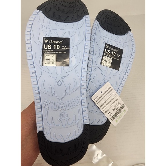 KuaiLu Womens Adjustable Triple Strap Slide Sandals Black Blue US 10 NEW - Picture 6 of 9